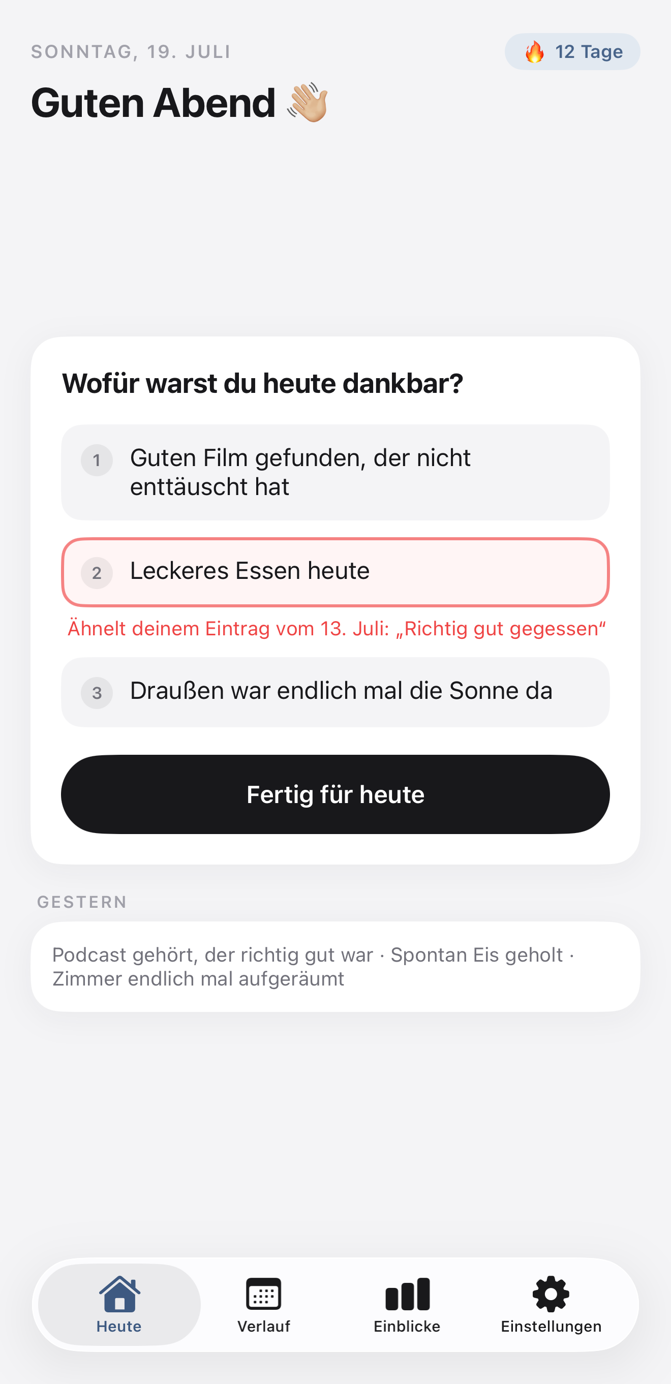 Unrepeat App: Wiederholungsschutz erkennt „Leckeres Essen heute