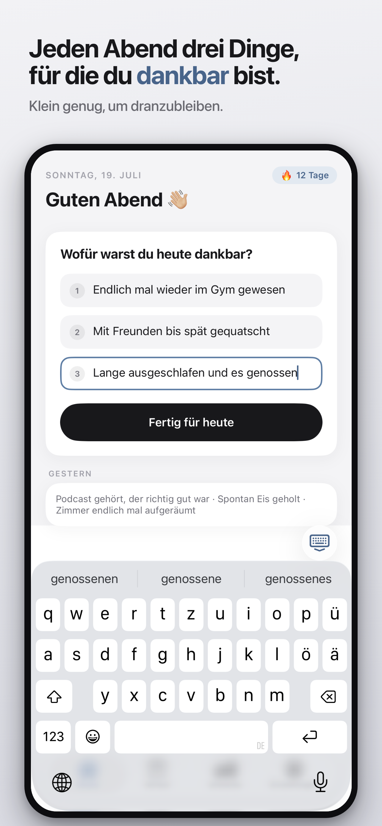 Jeden Abend drei Dinge, für die du dankbar bist