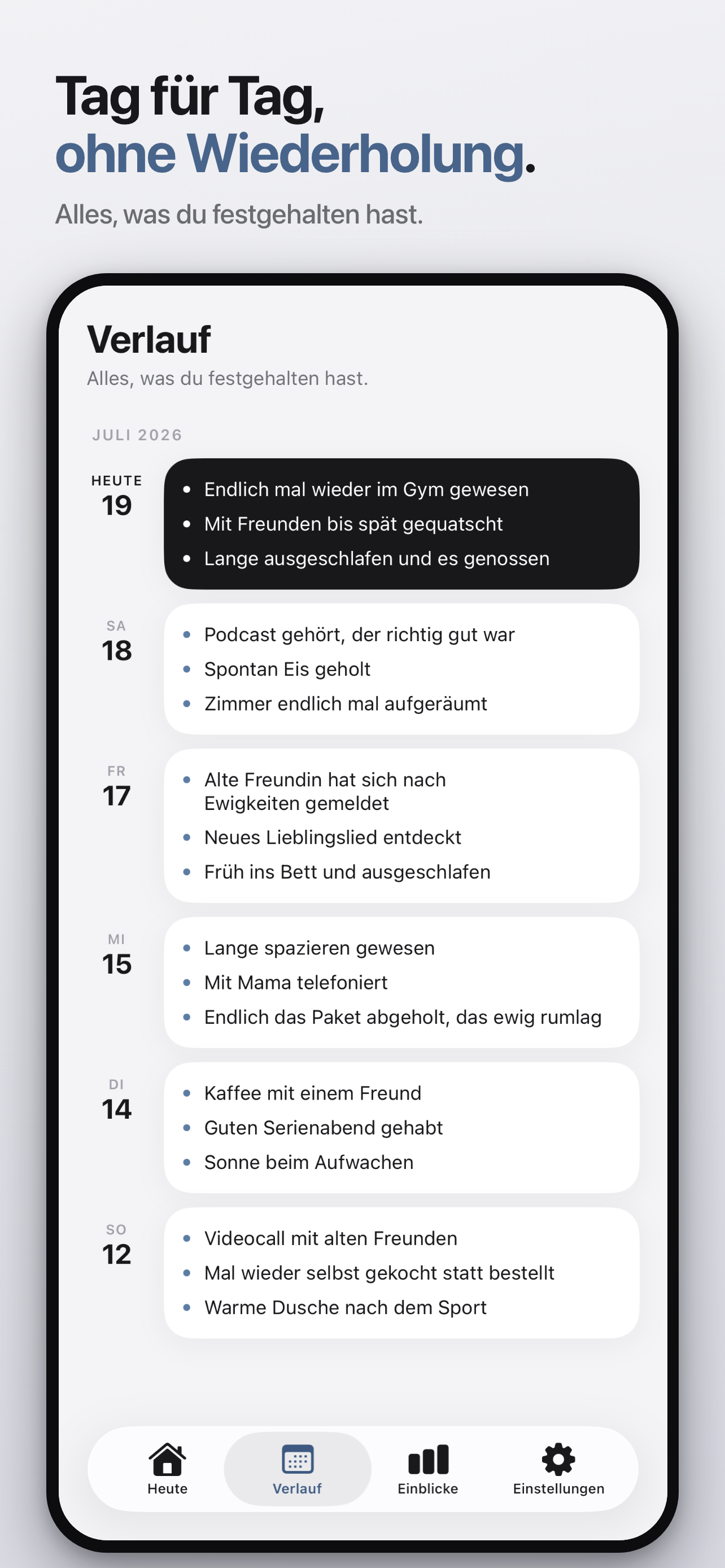 Tag für Tag, ohne Wiederholung – der Verlauf